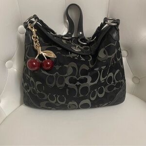 Coach Black and Gray Shoulder Bag with Cherry Charm